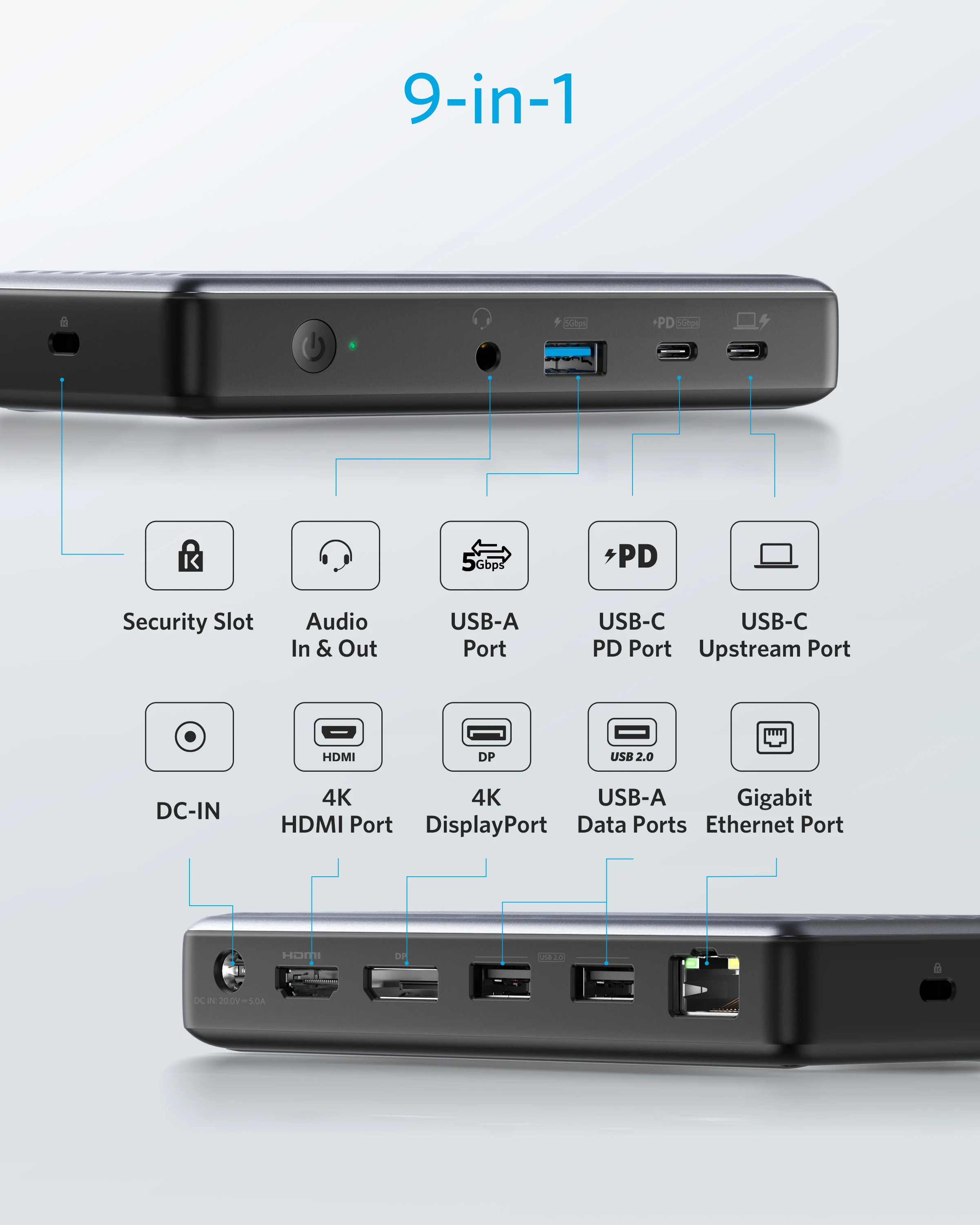 PC/タブレット PC周辺機器 Anker USB C Docking Station PowerExpand 9-in-1 USB-C PD Dock 60W Charging  for Laptop 20W Power Delivery Charging 4K HDMI
