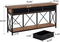 70.8" Console Table with 3 Drawers, Farmhouse Entryway Table with Storage Shelf, Narrow Long Sofa Foyer Table for Entryway 1