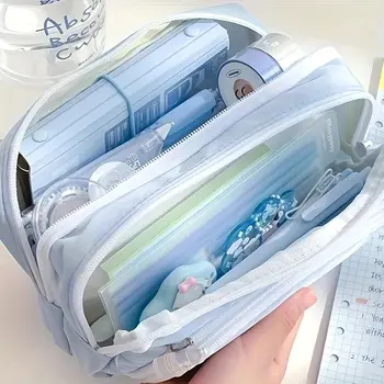 Astuccio portapenne a tre strati di grande capacità, bellissimo e portatile, per studenti, per il ritorno a scuola, per ragazzi e ragazze, per l'uso quotidiano.