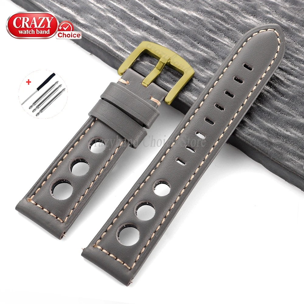 Vintage Brown Cowhide Leather Watch Strap with Pin Buckle - Unisex Wrist Band
