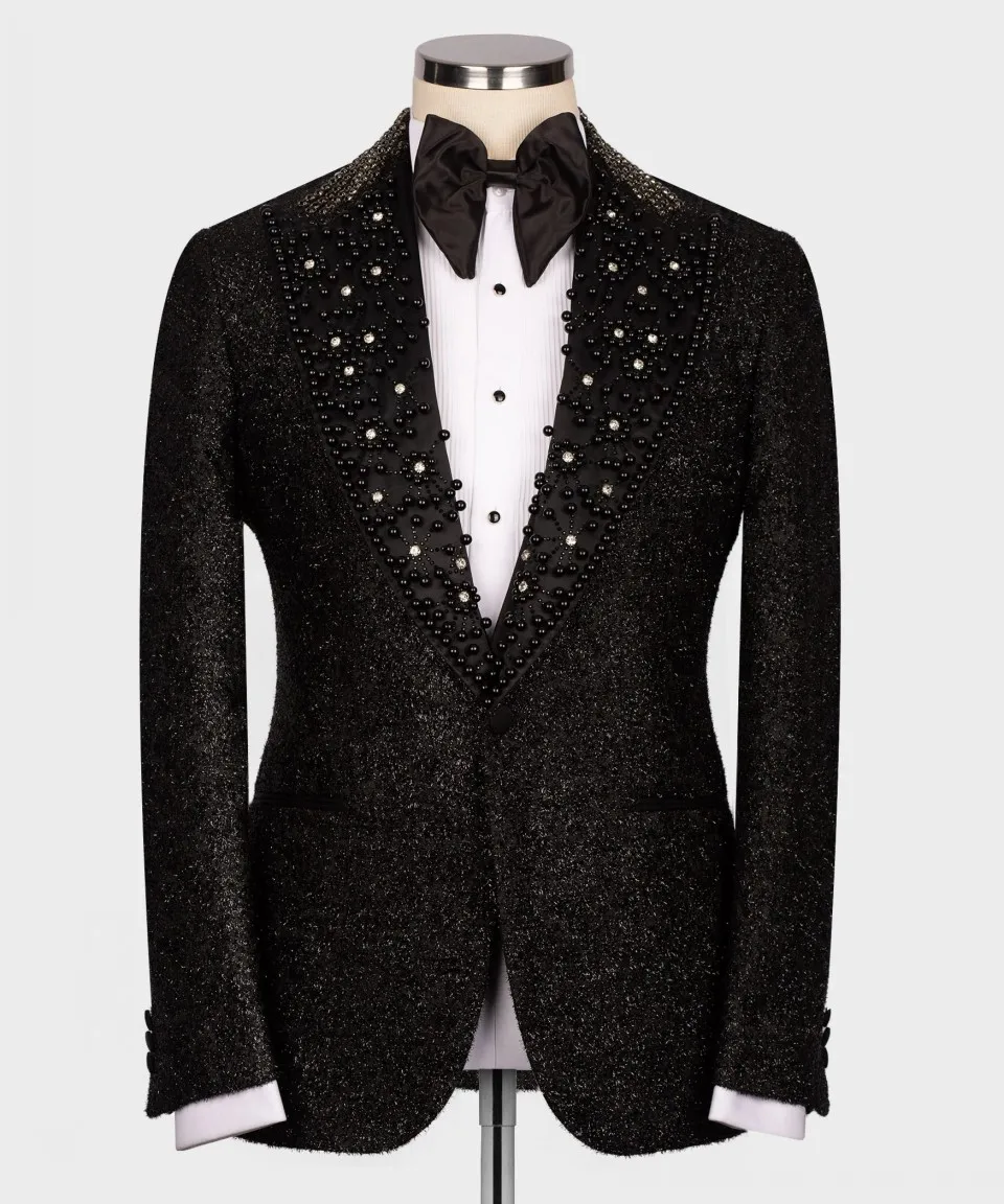 LuxuryDubaiWeddingTuxedoGlitterFormalGroomMenSuitsSlimFit