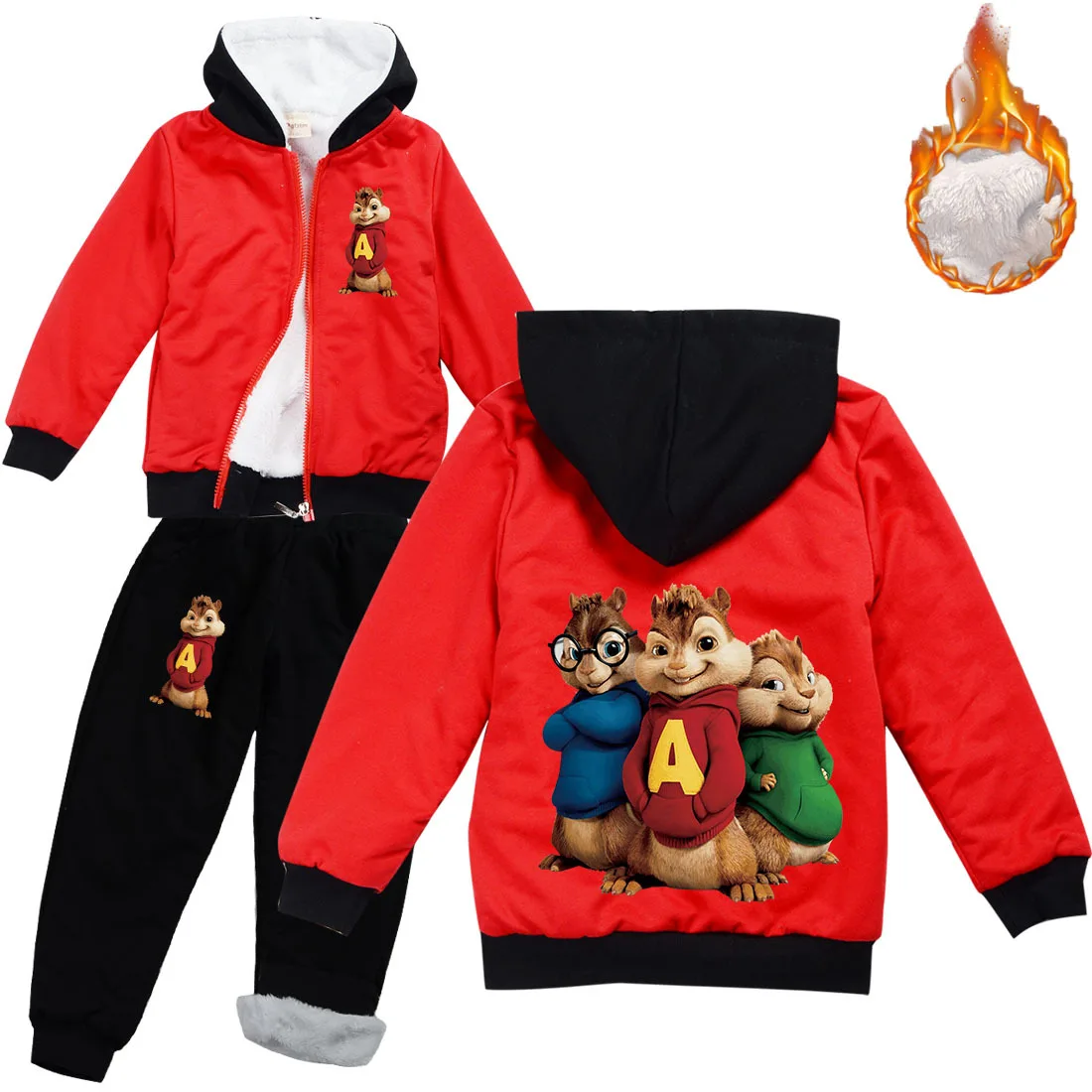 

Alvin and The Chipmunks Hoodie Clothes Kids Thicken Fleece Hooded Jacket Pants 2Pcs Set Toddler Girls Outfit Boys Warm Sportwear