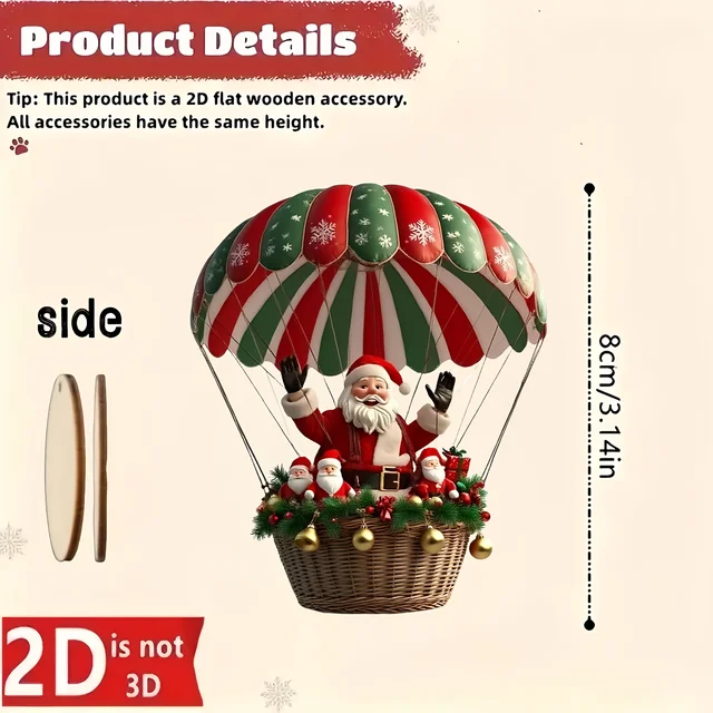 10 Uds. Globo de aire caliente de madera de Navidad Santa Claus 2D colgante plano de madera decoración de árbol de Navidad decoración de regalo de vacaciones perfecta - Imagen 6