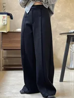 [LANMREM] 2025 Winter New Black Pants Women Spliced High Waist Pleated Wide Leg Trousers Minimalism Female Clothing 26D6954 1