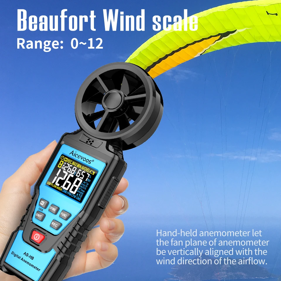 Digital Anemometer Handheld Wind Speed Meter Wind Power Temperature Humidity Measurement Air Volume Tester