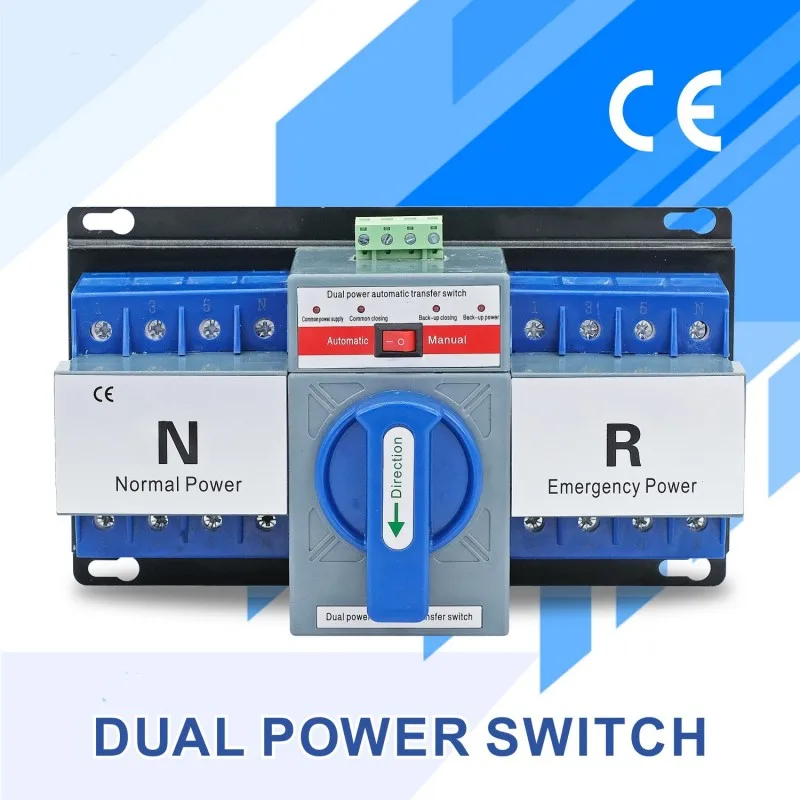Mini Trilho Din Dual Power Interruptor de Transferência Automática Interruptor de Transferência Solar de Energia Ininterrupta Mcb 2p 4p Ats 63a Auto ou Manual