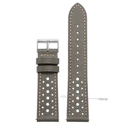 Timeless Genuine Leather Watch Strap - Universal Breathable Cowhide Band - 22mm (Grey)