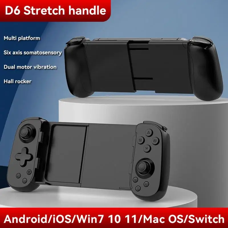

Wireless Gamepad 6 Axis Stretchable Wireless Phone Joystick Dual Motor Vibration D6 Telescopic Game Controller for Mobile phones