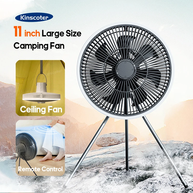 

KINSCOTER 10000mAh Outdoor Camping Fan, 11inch Large Ceiling Fan with LED Lighting, Multifunction Air Circulator Cooler Fan