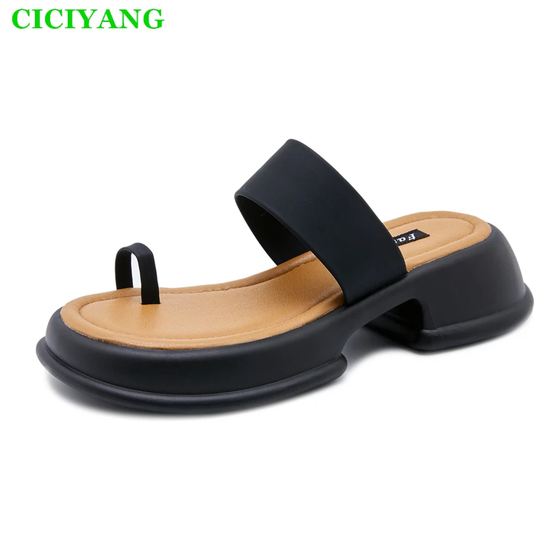 

CICIYANG Slip-on Slippers Women 2024 Summer New Chunky Platform Ladies Slippers Casual Soft Sole Sandals Beach Shoes Black White