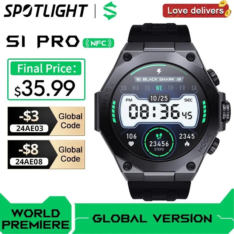 World Premiereversão Global Black Shark s1 Pro Relógio Inteligente de 143 Amoled Carregamento sem Fio 15 Dias de Vida da Bateria Nfc Chat Gpt