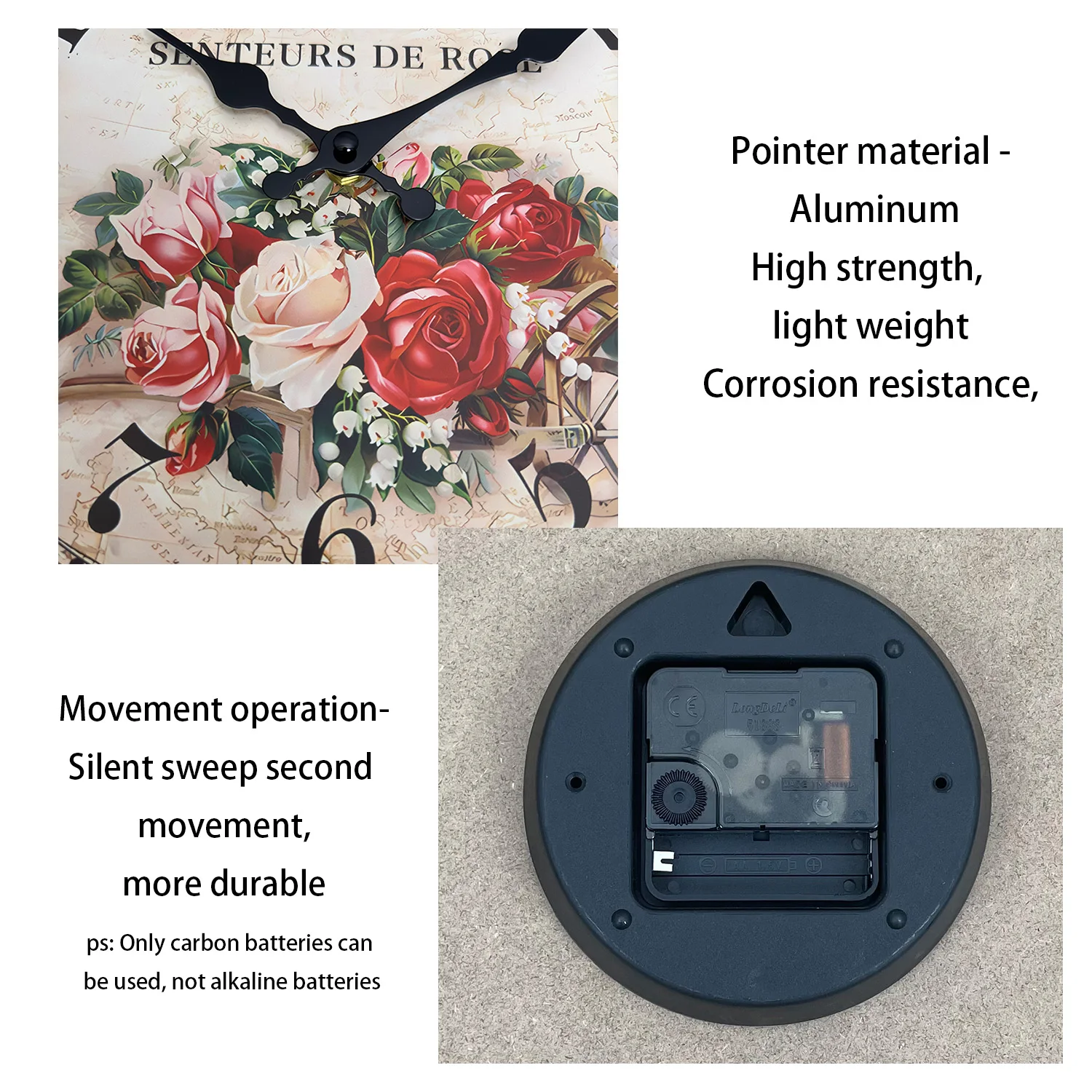 European Rose Wooden Wall Clock – Silent Quartz Home Decor 4