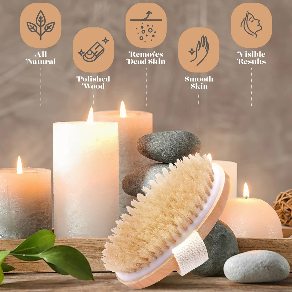 Escova De Chuveiro De Massagem Corporal De Madeira Exfoliating, Cerdas Naturais, Escova De Banho, Soft Spa, Mulher, Homem, Cuidados Com A Pele, Molhado, Seco, 1Pc