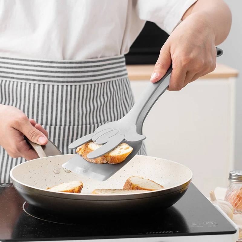2 In 1 Grip Flip Spatula Clamp Egg Pancake Fish French Toast Omelette Making Non Stick Home Kitchen Cooking Turner Tool