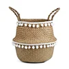 Handmade Bamboo Storage Baskets Foldable Laundry Straw Patchwork Wicker Rattan Seagrass Belly Garden Flower Pot Planter Basket 5