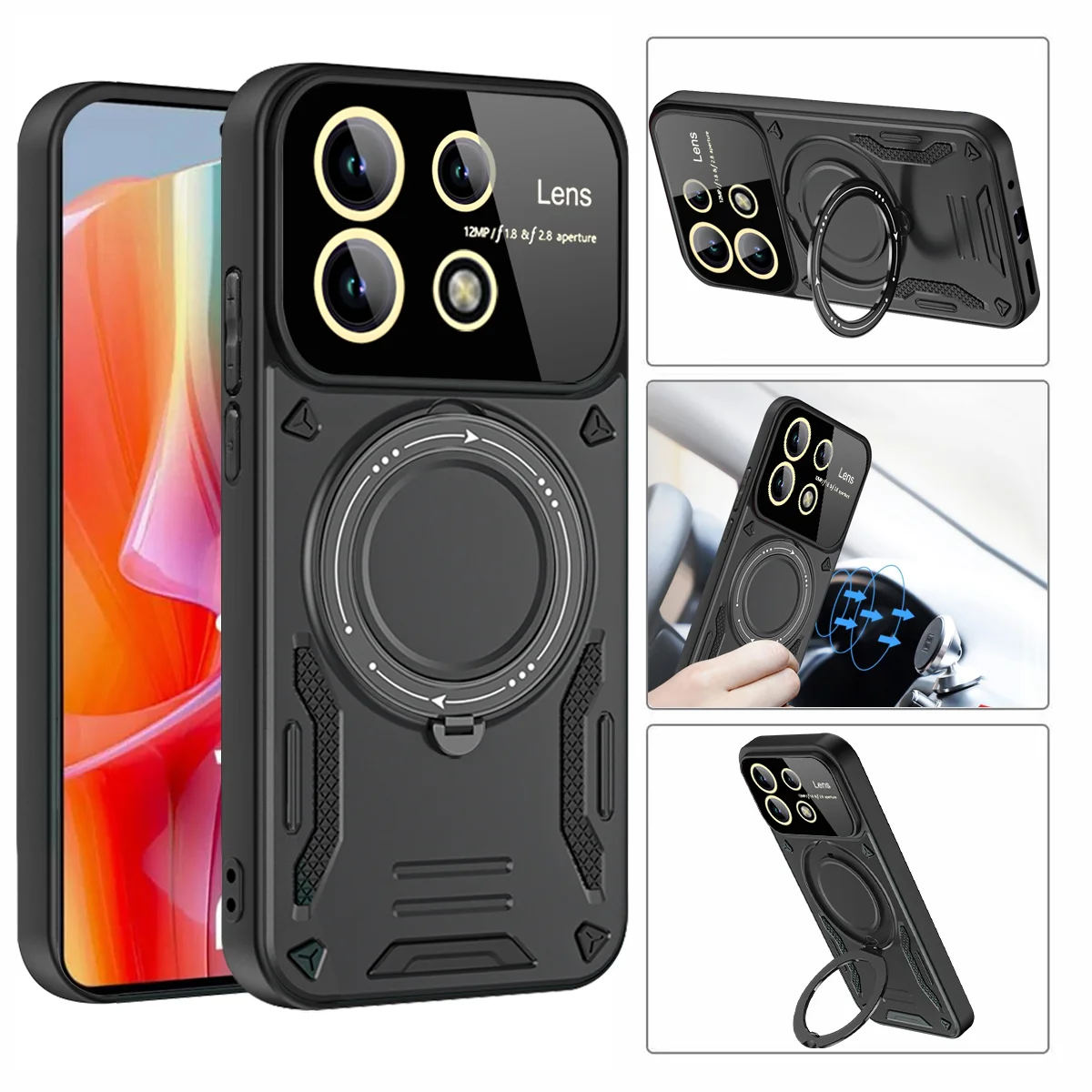 

Luxury Armor Magsafe Wireless Charging Case For Redmi Note13 Pro Plus Note 13 4G 5G Magnetic Ring Bracket Bumper Cover