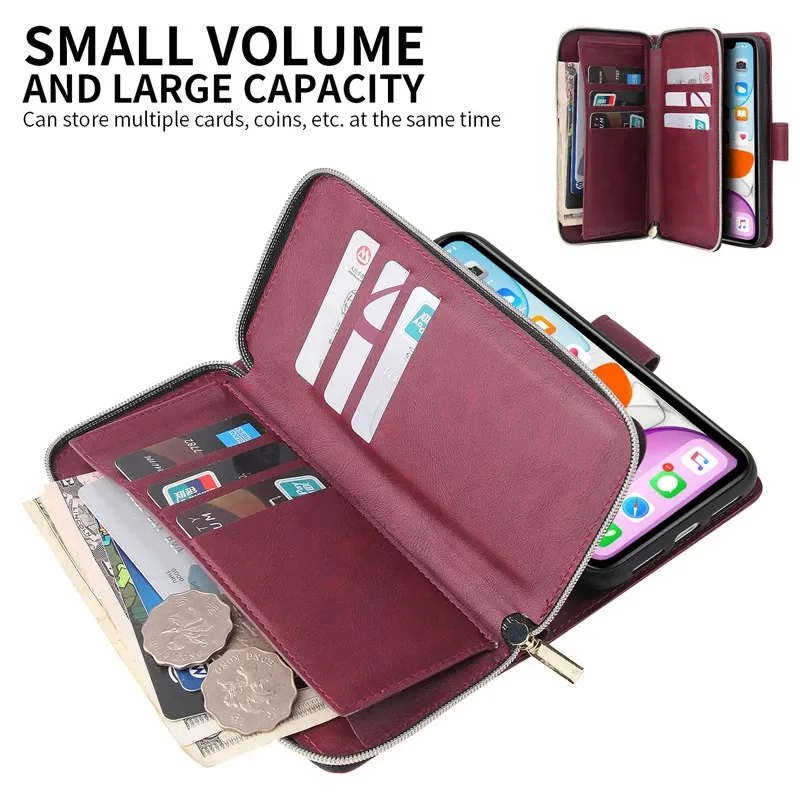Elegant Zipper Wallet Flip Leather Phone Case with Card Holder