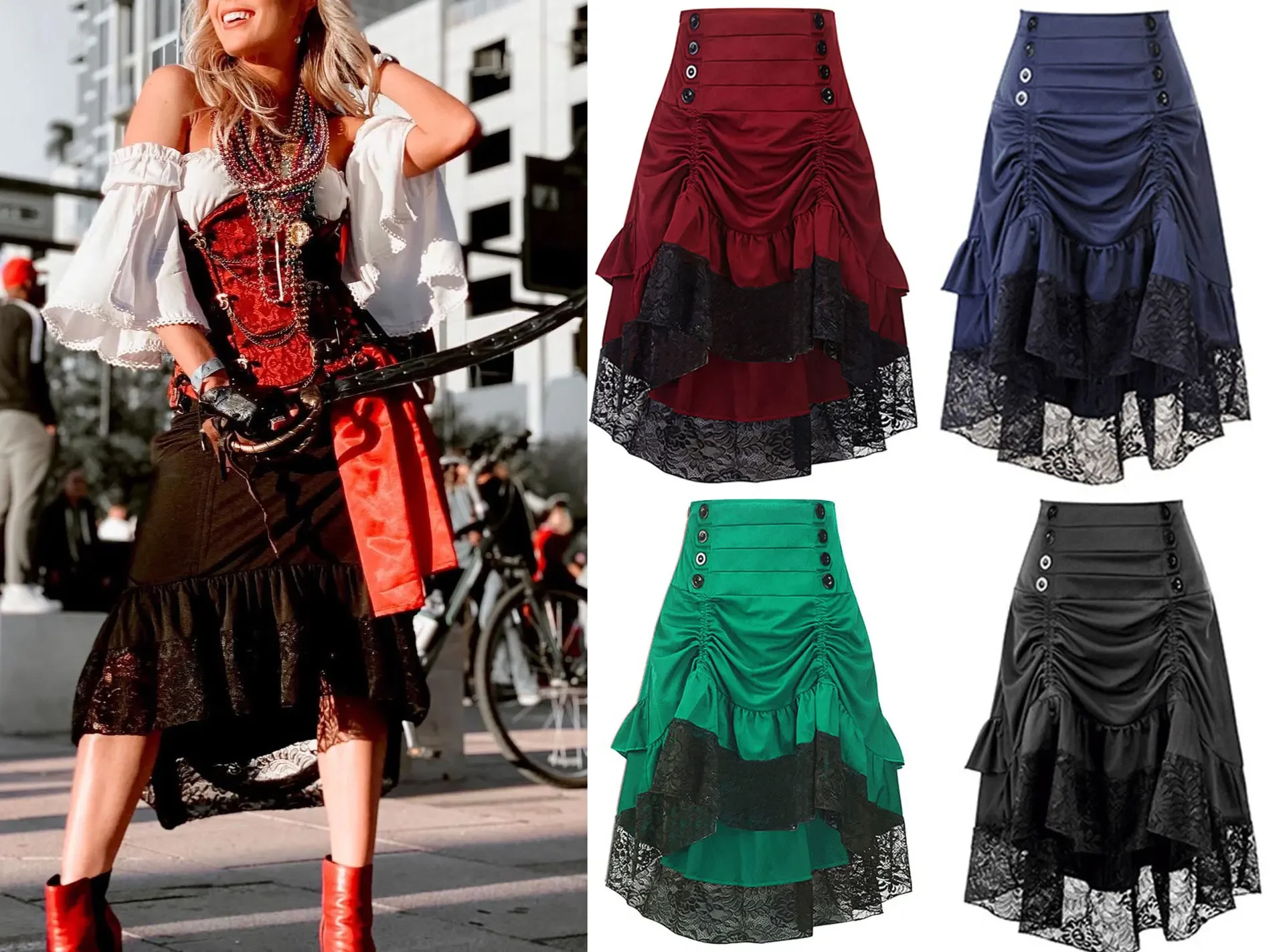 

Skirt Lace Women Irregularity High Waist Ruffle Party Lolita Button Skirts Splicing Sexy Elegant New 2023 Office Lady A Line