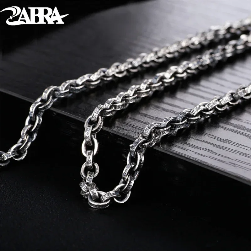 

ZABRA Buddhism Mantra Signet 925 Sterling Silver Necklace Men Width 5mm 50/55/60/65/70cm Long Box Chain Biker Jewellery