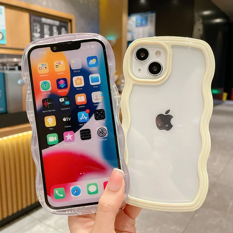 Candy Color Wavy Curved Clear Soft Phone Case For iPhone 15 14 13 12 Pro XS  Max