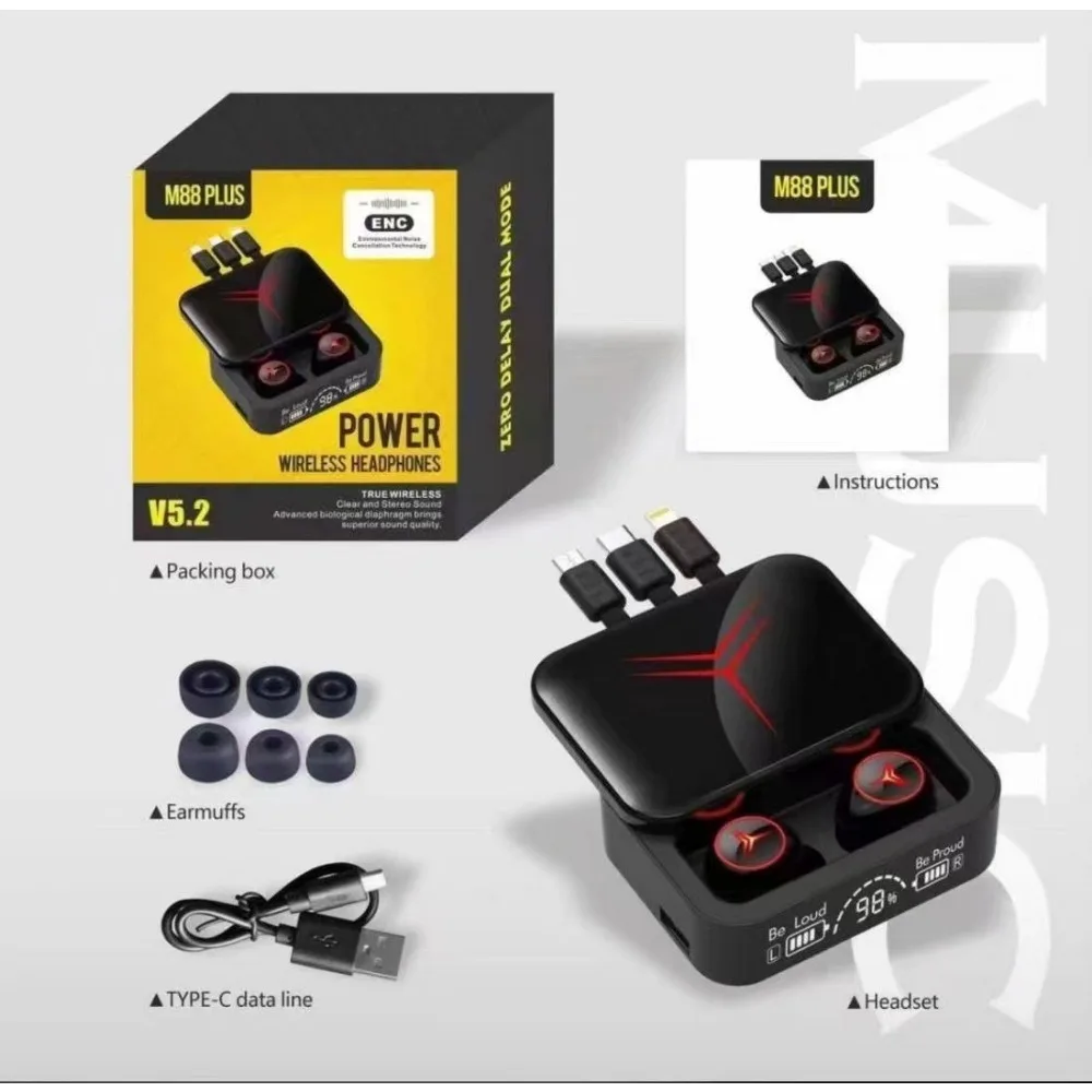 New M88 Plus Sliding Cover Dual Ear Wireless Sports in Ear Digital TWS Bluetooth Earphones 5