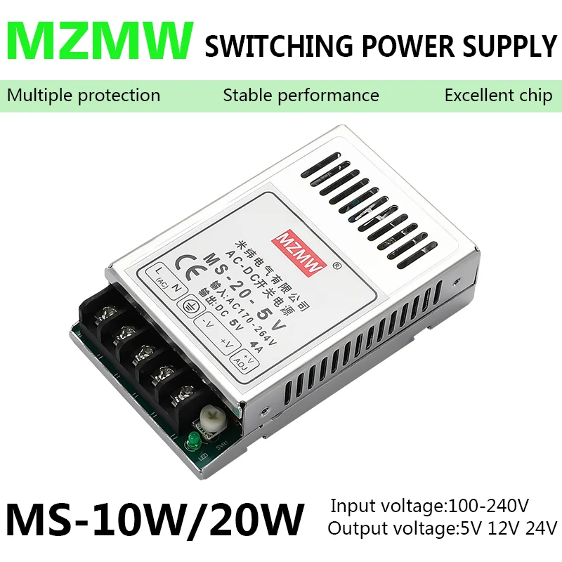 단일 출력 LED 스트립 드라이브 스위치 전원, 스위칭 전원 공급 장치, 모니터 MS-10 MS-20, 미니 사이즈, AC-DC, 10W, 20W, 5V, 12V, 24V