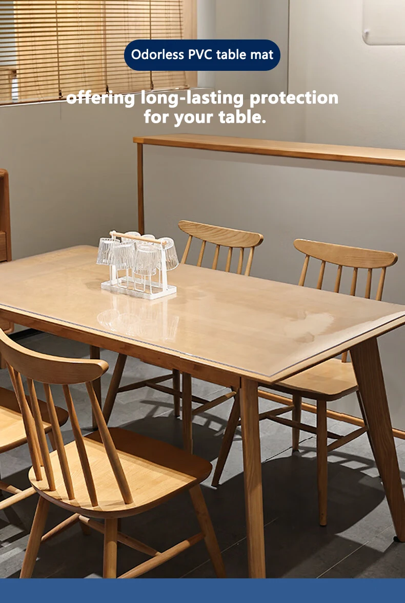 Soft Glass Tablecloth Transparent PVC Waterproof Oil Proof Kitchen Dining Rectangular Table Cover Matte Clear