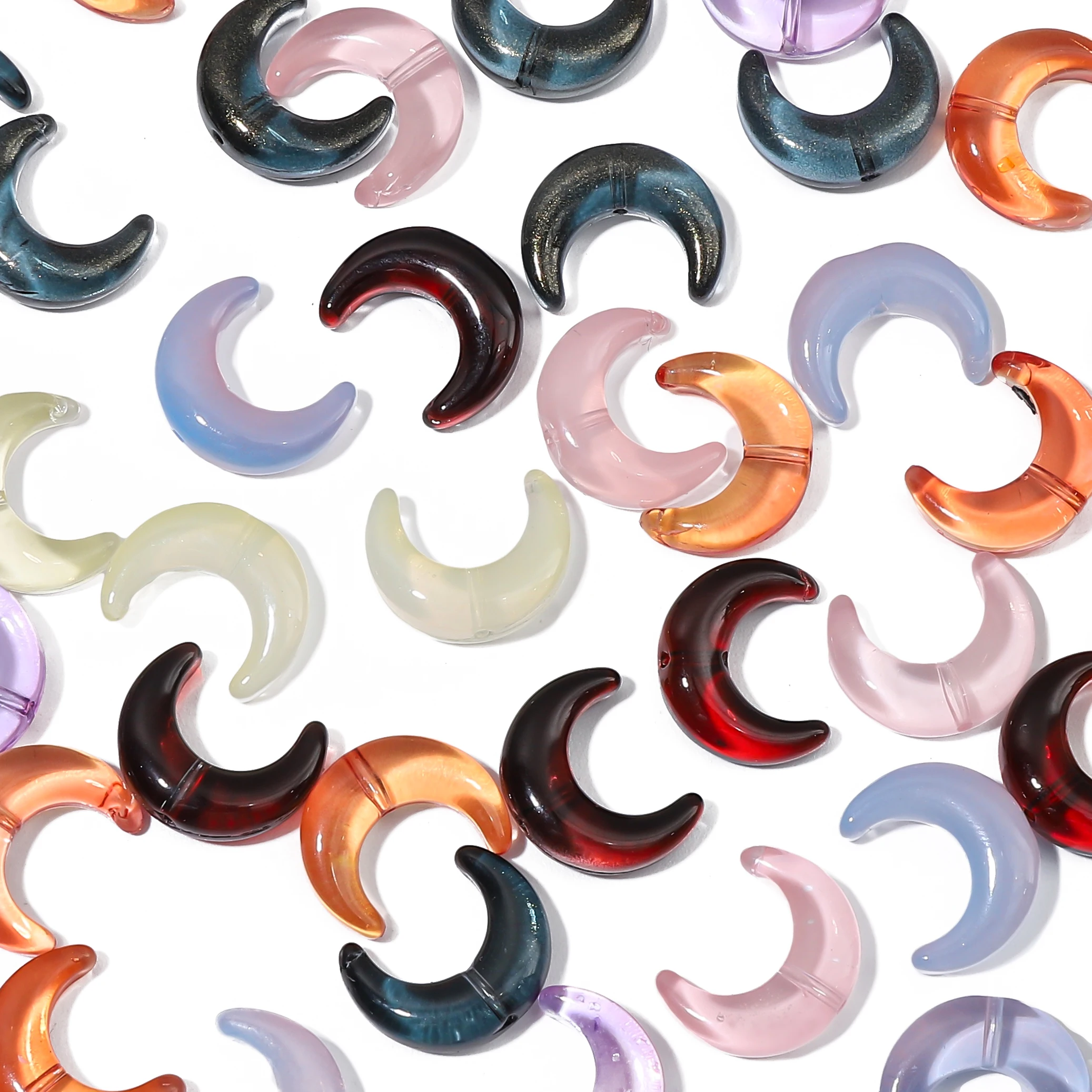 BEEFLYING 100 Perline Di Vetro A Forma Di Luna Trasparenti: Kit Misto 10 Colori Per Creazione Gioielli Fai Da Te – Bracciali, Collane, Orecchini - 4