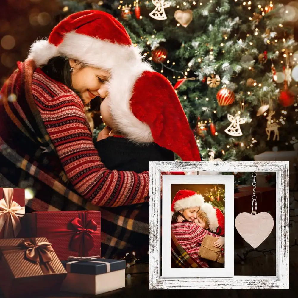 Rotating Photo Frame Wooden Picture Frame 360-degree Rotating Wooden Photo Display with Heart Pendant photo frame wood photo frame wood frame wood picture frame