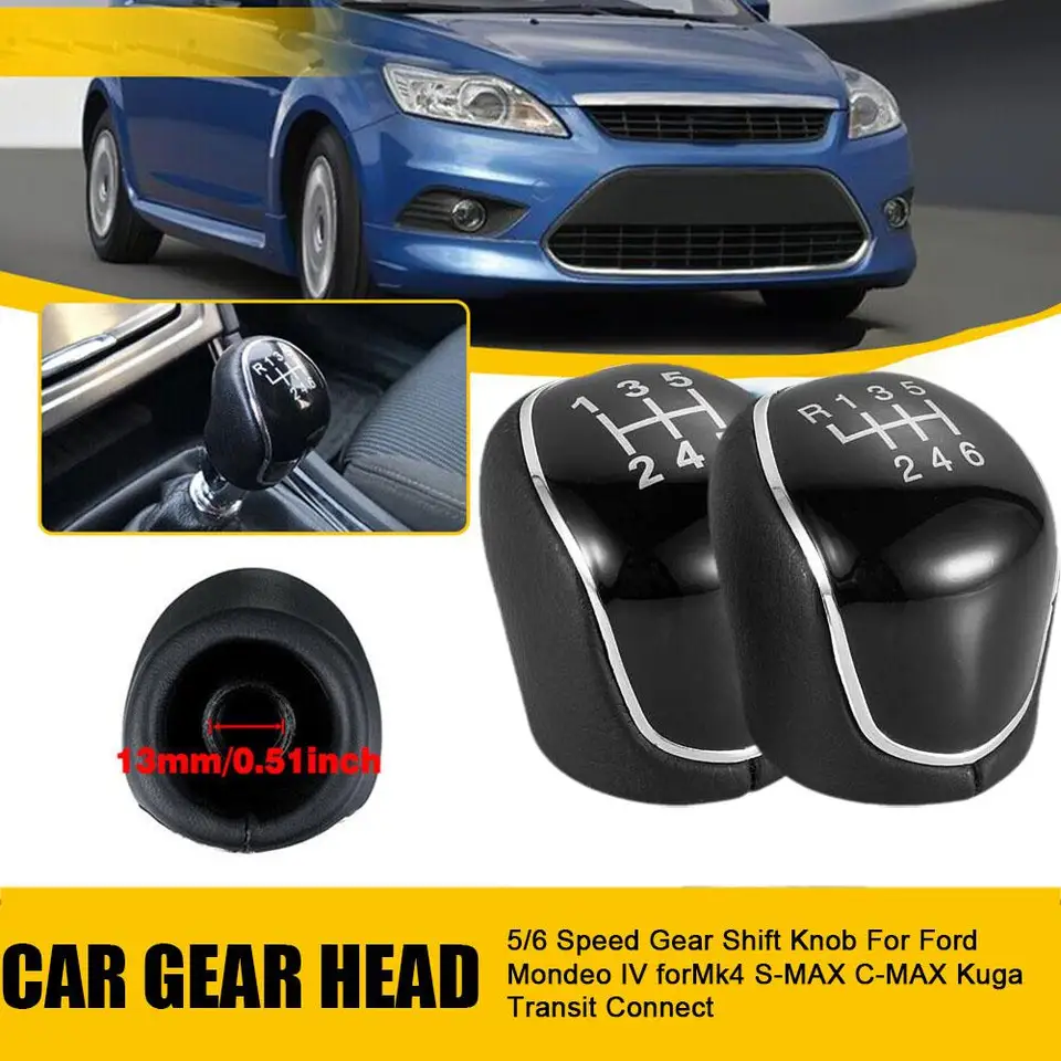 HEIBTENY Pomello del cambio a 6 marce e ghetta in pelle con telaio cromato per Ford Kuga 2008-2012 e C-Max 2008-2010, copertura nera senza leva interna