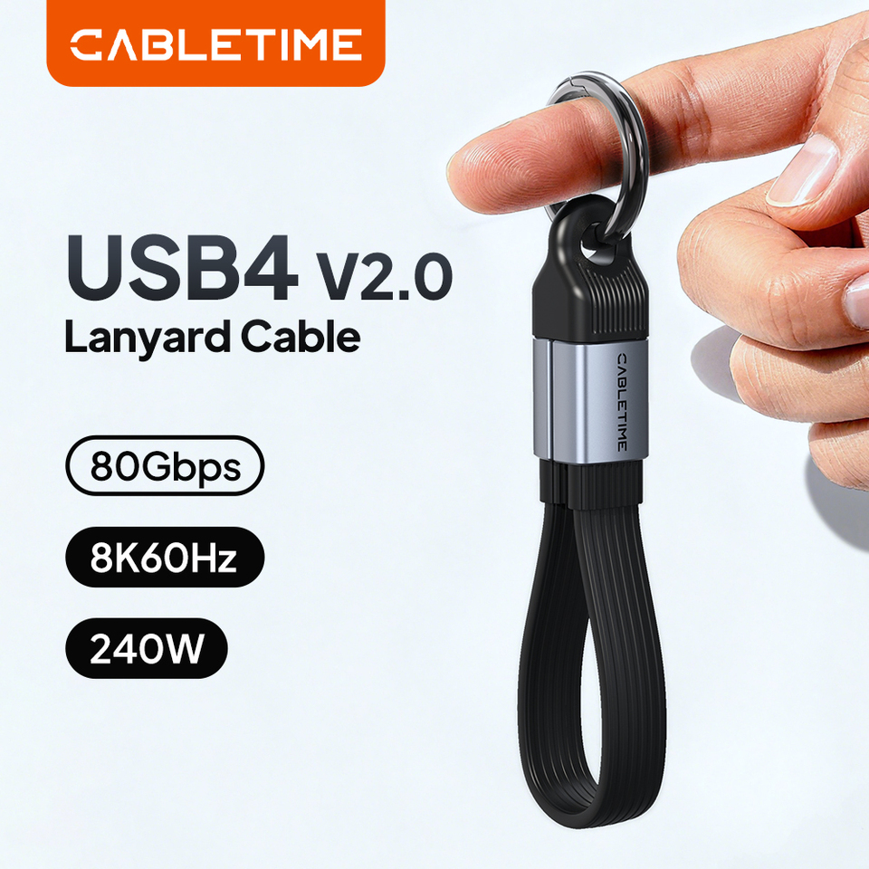  CABLETIME USB4 Cable Portable Keychain Short 240W 80Gbps 8K60Hz Type-C Cable Mini Size Cable for iPhone 17 Pro SSD HUAWEI iPad 