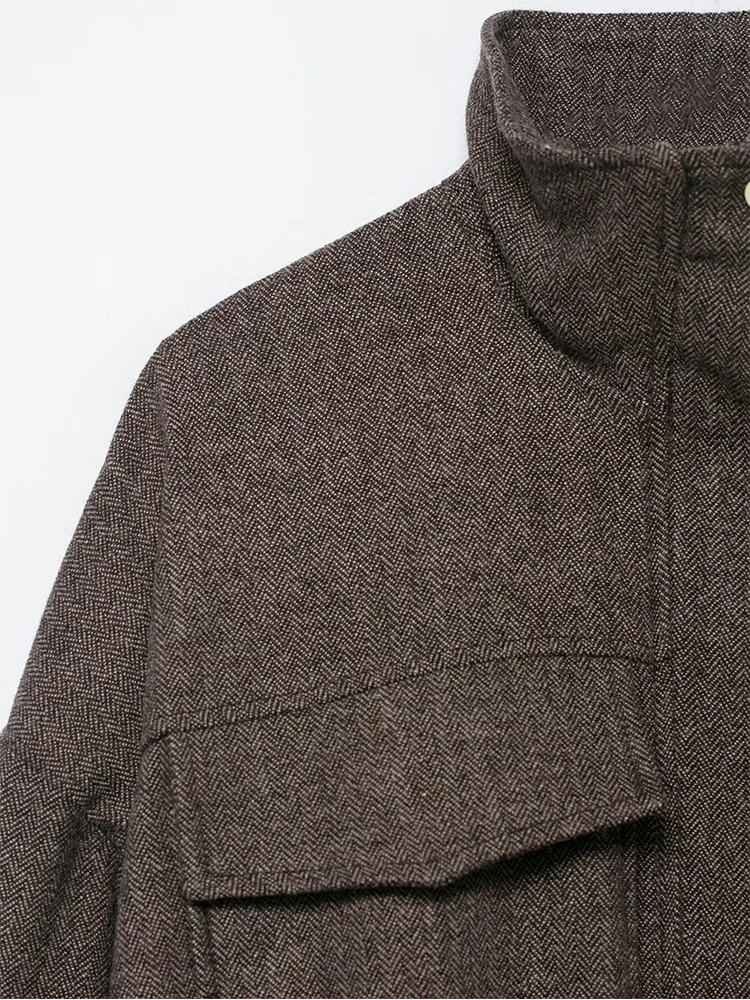 Women's Short Loose Coat Stand Collar Zipper Long Sleeve Pockets Bomber Jacket Spring Autumn Lady Street Casual Commute Outwear