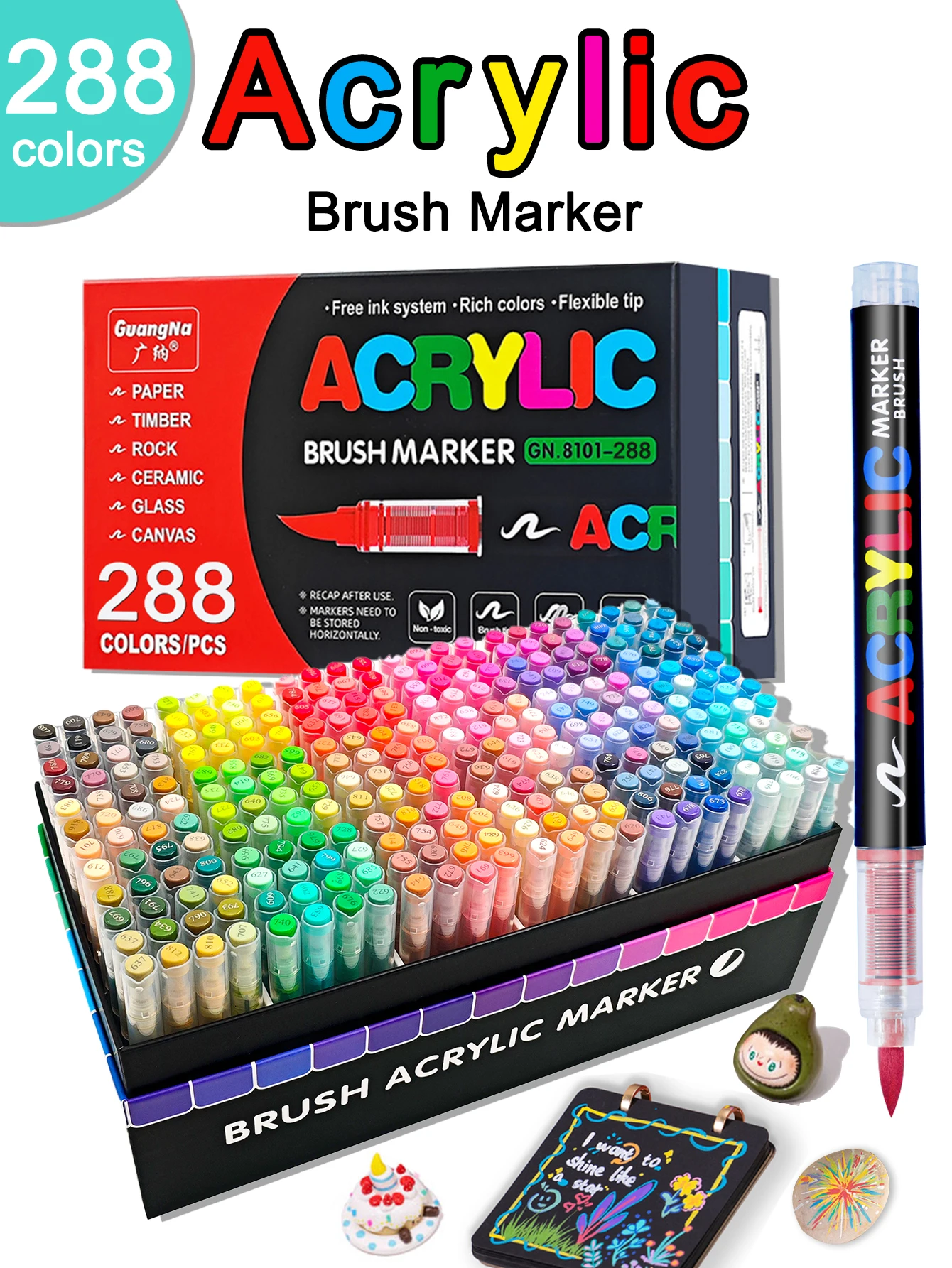 Guangna 288 Colors Acrylic Marker Pen Set,Direct Liquid Marker