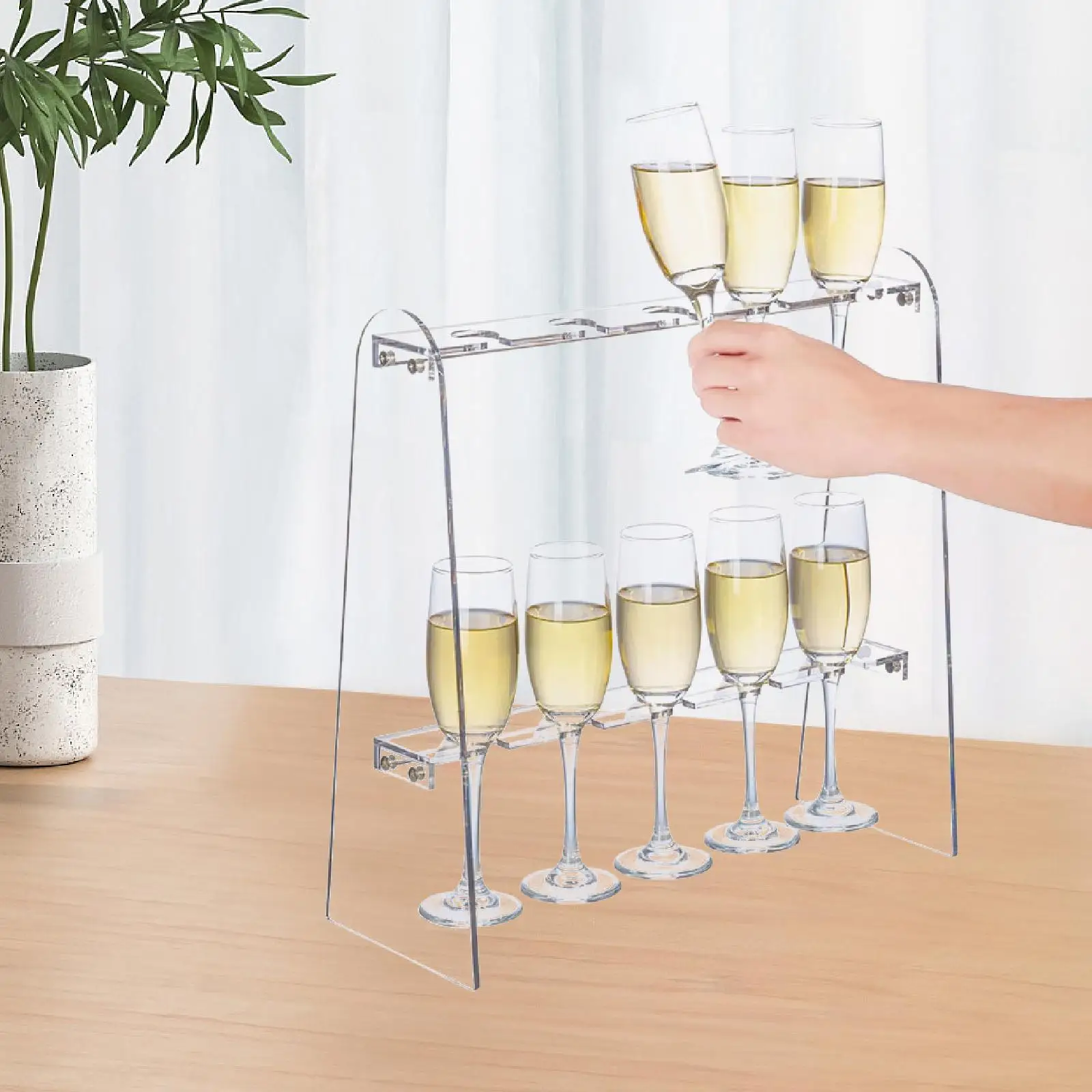 Acrylic Champagne Holder Clear Glass Hanging Display Rack Drink Tower for Kitchen Bridal Shower Home Restaurant Decorative