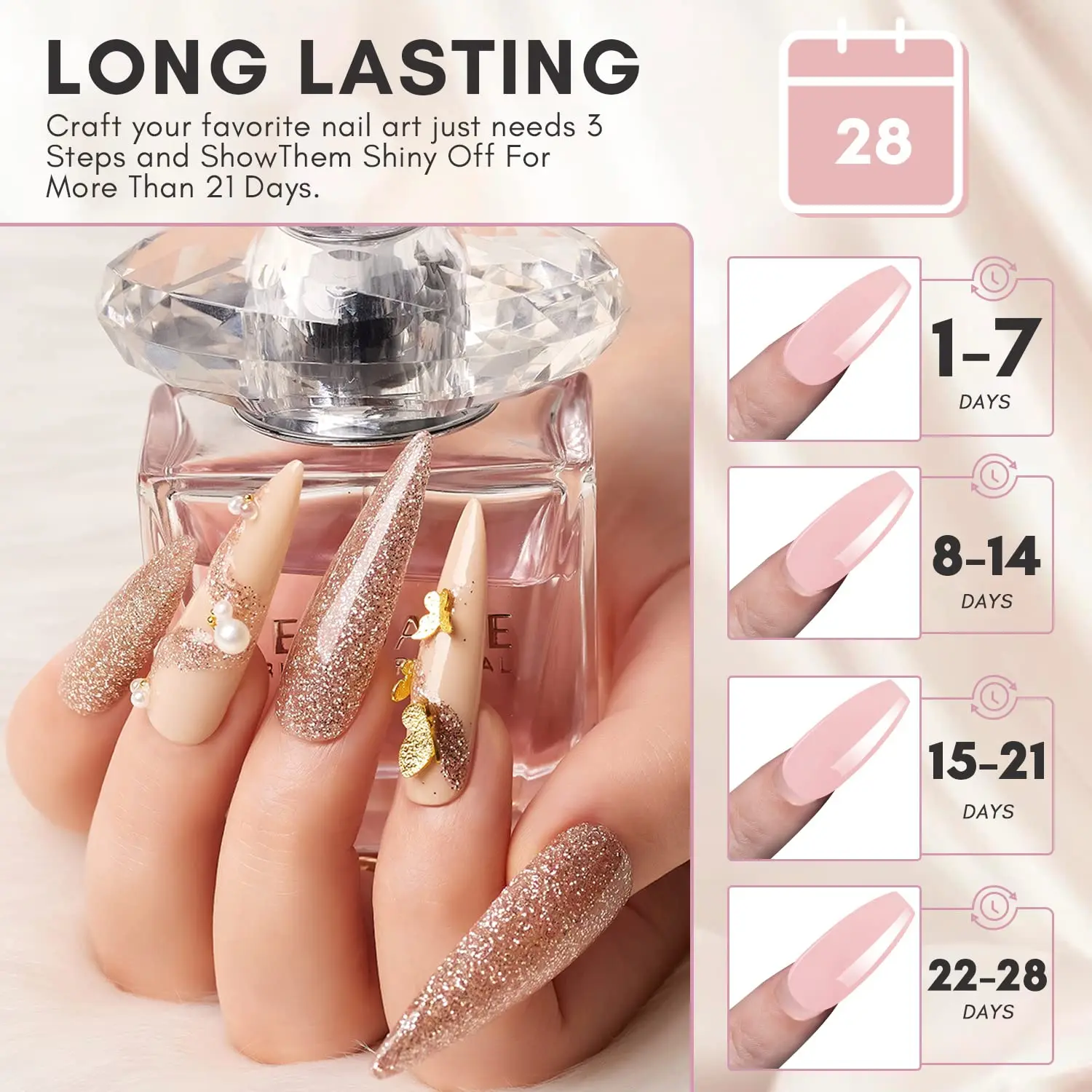 Acrylic Nail Kit Starter: Clear Pink Nude Acrylic Powder & Nail Liquid Acrylic Nail Brush Nail Files Forms Press On Nails 4