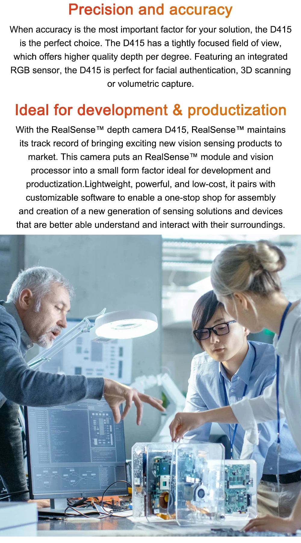 Intel RealSense Depth Camera D415 With IMU Rolling Shutter RGB Frame Rate 30fps