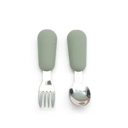 Adorable Stainless Steel Toddler Tableware Set - Cartoon - Themed Cutlery (Olive)