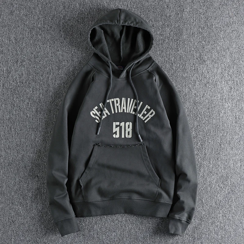 

heavy and winter New autumn vintage letter printed terry David men's casual pullover hooded coat