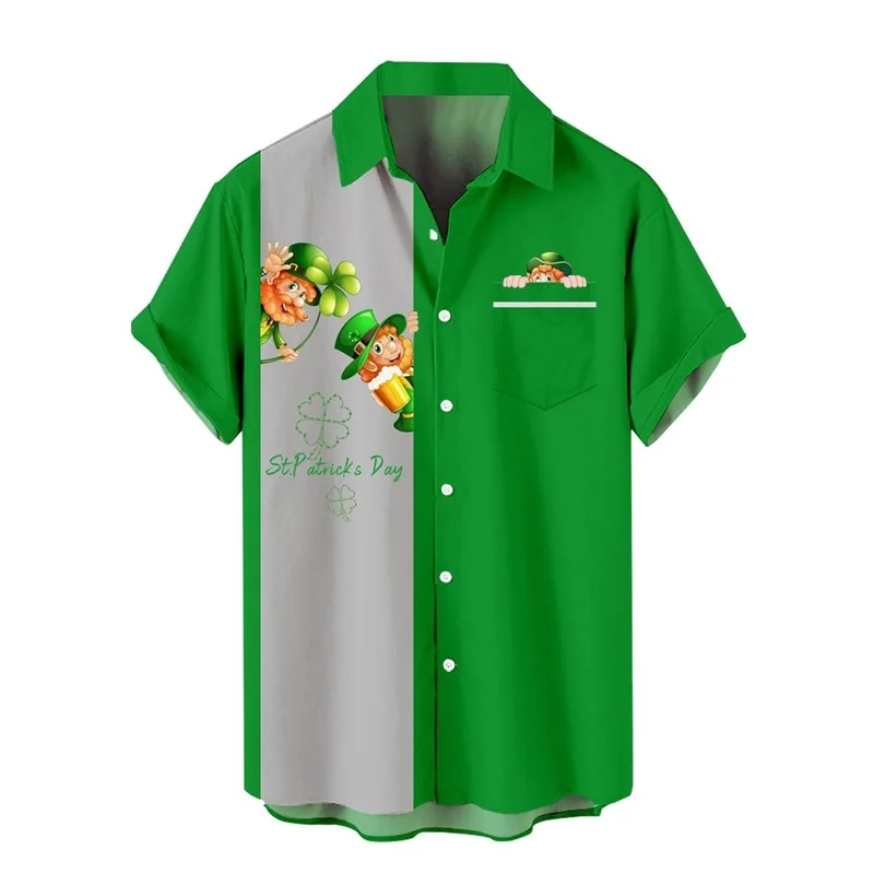 thumbnail image 1 of Camisa del día de San Patricio 2024 para hombre, camiseta con estampado 3D completo de cuatro hojas verdes, camiseta informal de manga corta para festivales y playas, 1 of 4