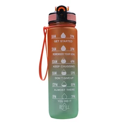 1L Leak-Proof Frosted Sports Water Bottle with Time Marker - BPA Free (Orange Green)