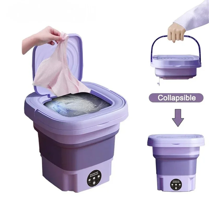 8L Portable Small Foldable Washing Machine with Spin Dryer For Socks Underwear  Washer Household Mini Washing Machine EU Plug