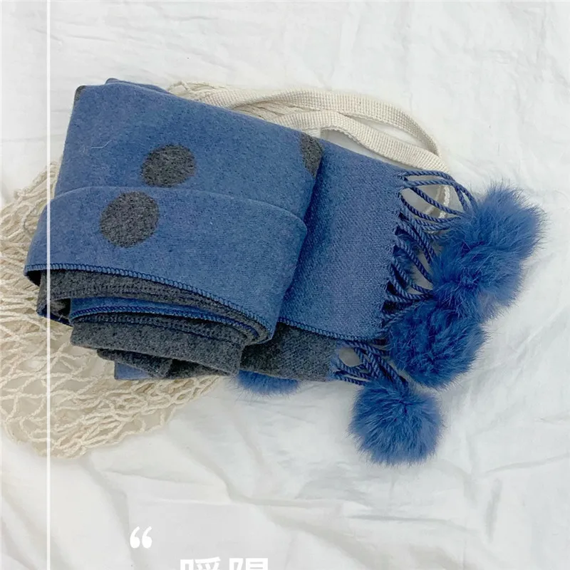 Children's Cashmere Scarf Autumn and Winter New Fashion All-match Trendy Boys and Girls Warm Scarf Wave Point Hanging Ball