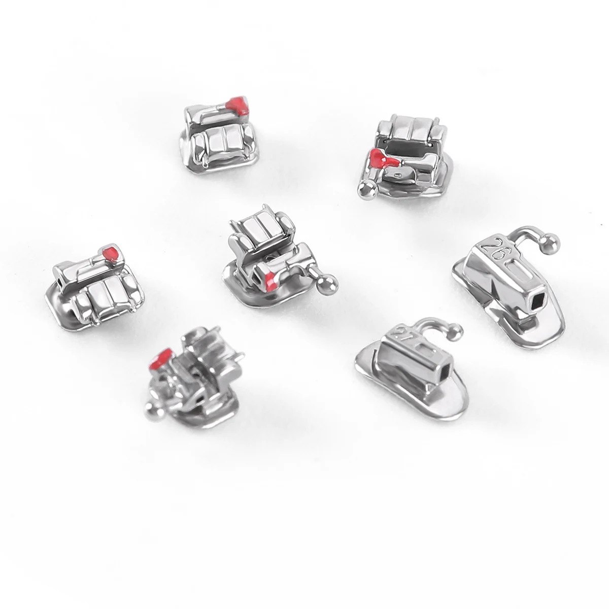 28 Stück AZDENT Dental Klammern Kieferorthopädische Klammer Mesh Basis Passive selbstligierende Roth MBT 0,022 Haken 3 4 5 Bukkalröhrchen mit Werkzeug – Detail 16