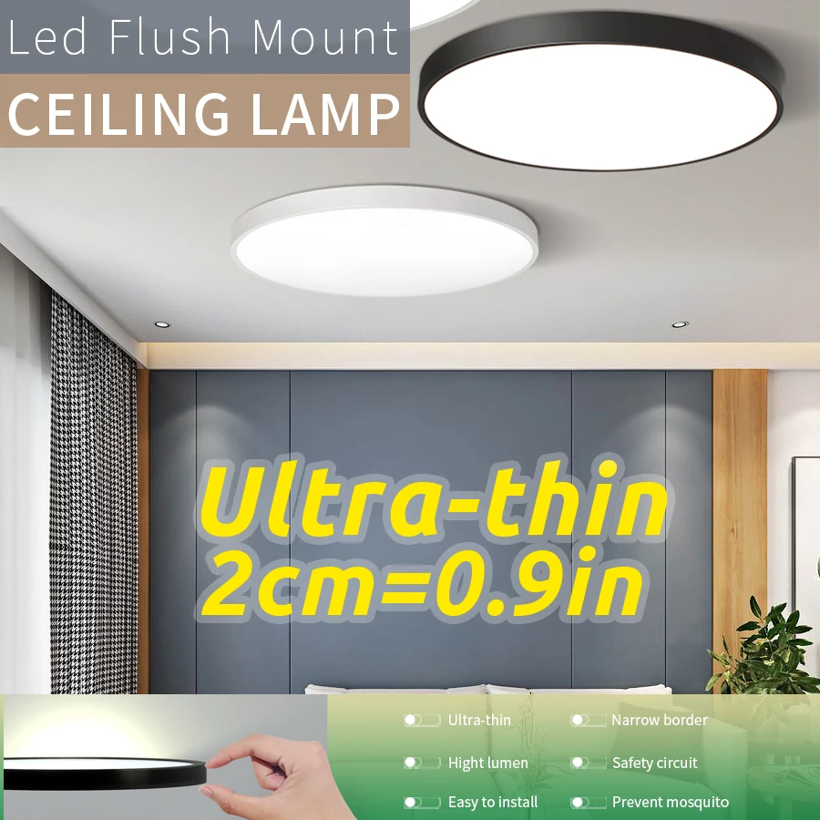 Ultra Thin Led Ceiling Lamp Fixture 0.9inch Lighting Ultrathin Flush Mount Large Light Living Room Kitchen |