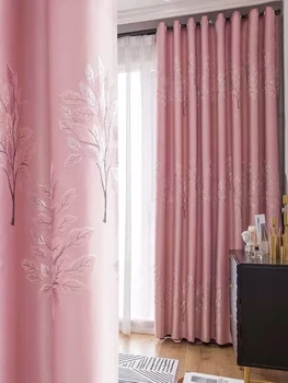 Tende rosa oscuranti complete addensate Campagna fresca Soggiorno Camera da letto Isolamento Blocco della luce Semplice tessuto parasole 1