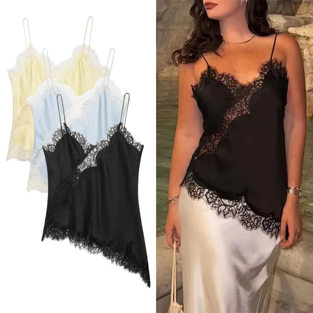 Sexy Lace Sling Tops Women's Hollow Out Sleeveless Backless Asymmetrical Hem Top 2026 Summer New Lady Fashion Short Tops