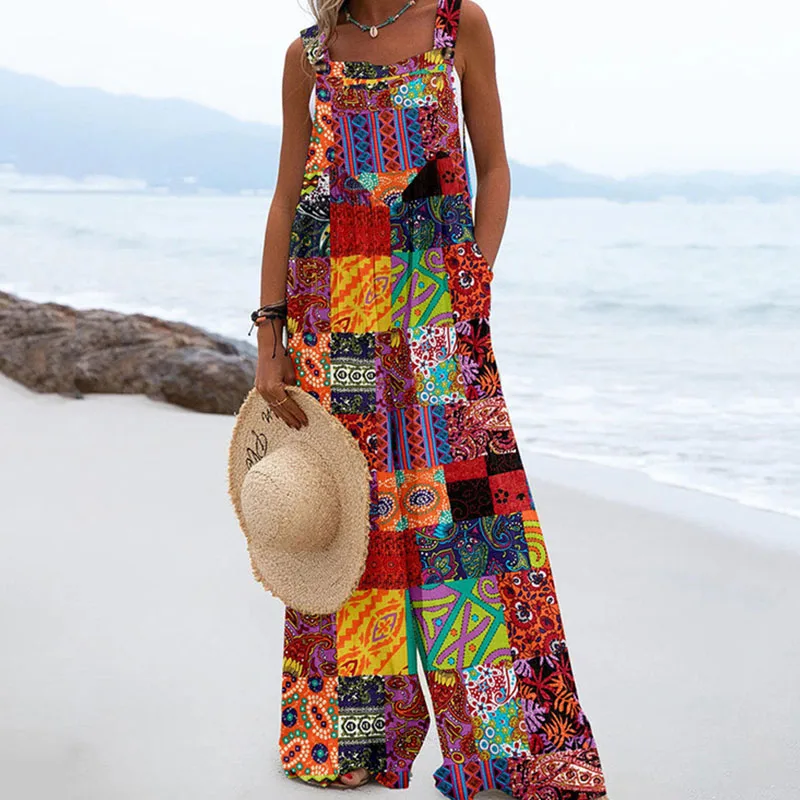 

Fashion Gradient Wide Leg Pants Jumpsuit Elegant Off Shoulder Folds Romper Summer Sleeveless Pockets High Street Loose Playsuits