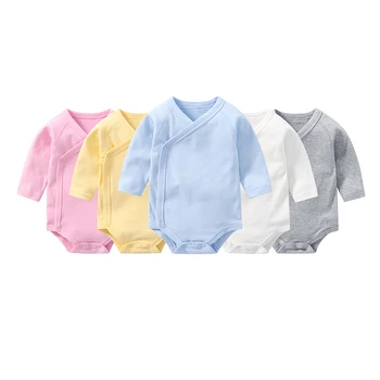 Body per neonato da 0 a 3 mesi 100% cotone con bottoni aperti inclinati tinta unita tute a maniche lunghe vestiti per bambina