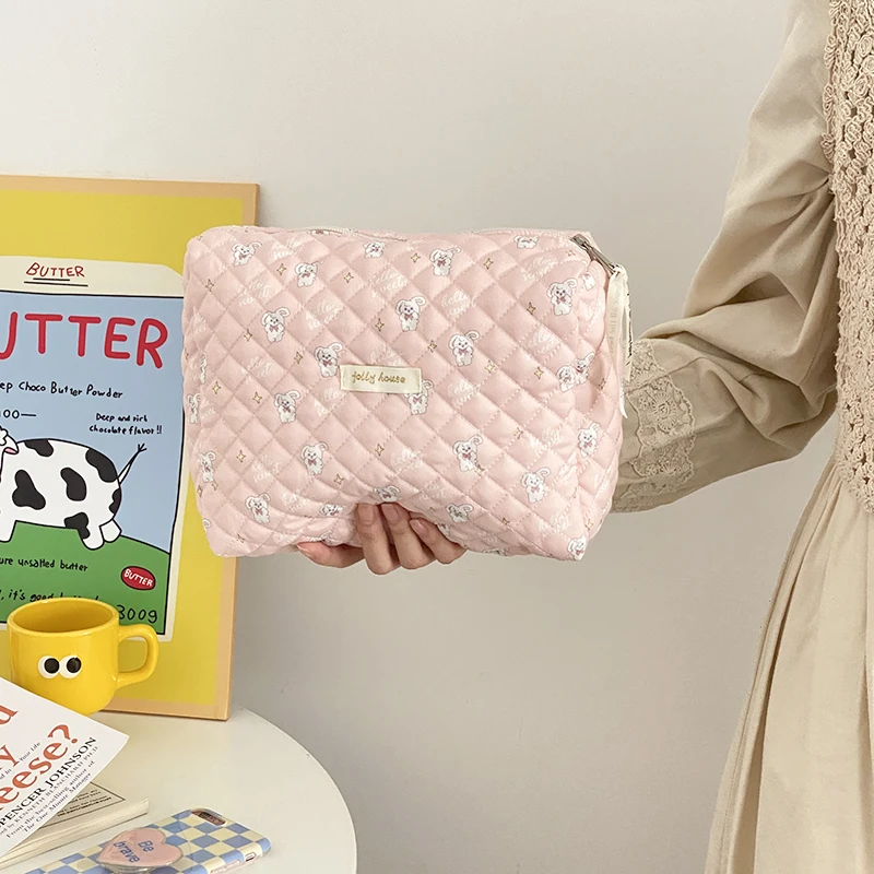 Liberty Quilting Clutches Soft Cotton Women Zipper Cosmetic Organizer Cute Makeup Bag Large Make Up Purse Portable Handbag - 6