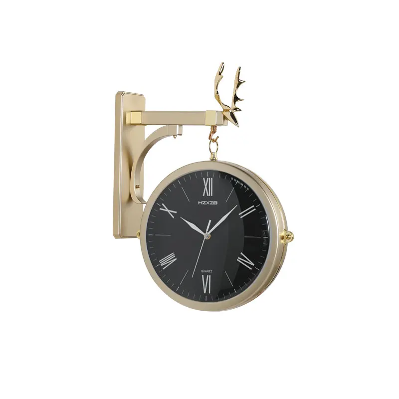 

Двухсторонние круглые Настенные часы-станции, часы, настенные часы с двойным циферблатом, винтажный Ретро Декор для дома, металлическая рамка, стеклянный циферблат